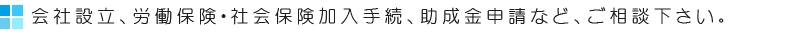 会社設立、労働保険・社会保険加入手続、助成金申請など